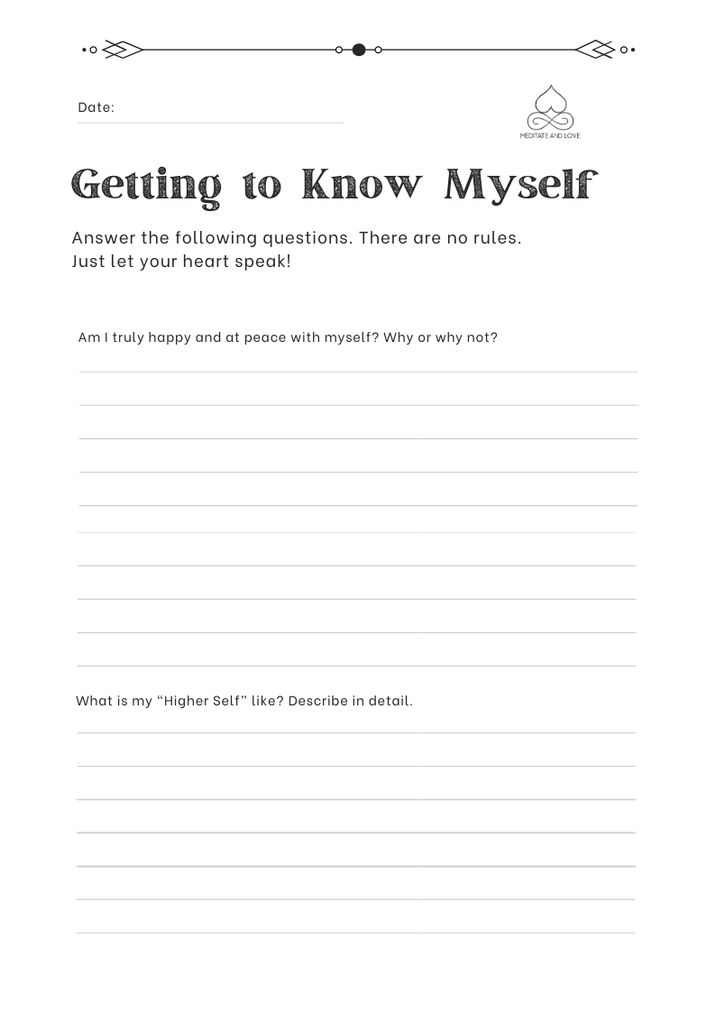 Getting to Know Myself Worksheet - Meditate and Love